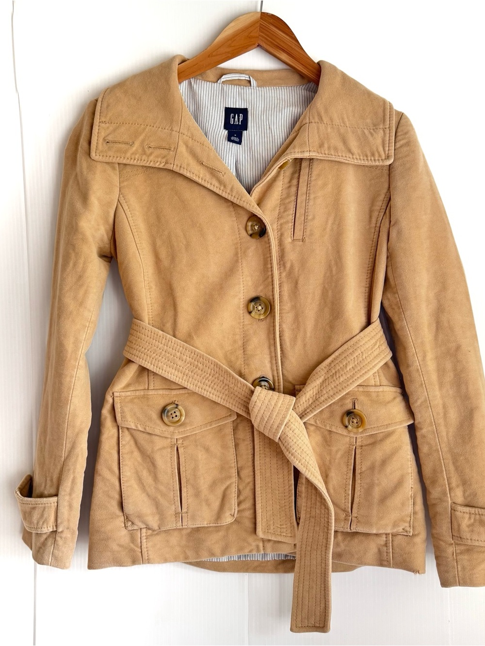 GAP Y2K Women's Tan Belted Jacket pea coat
